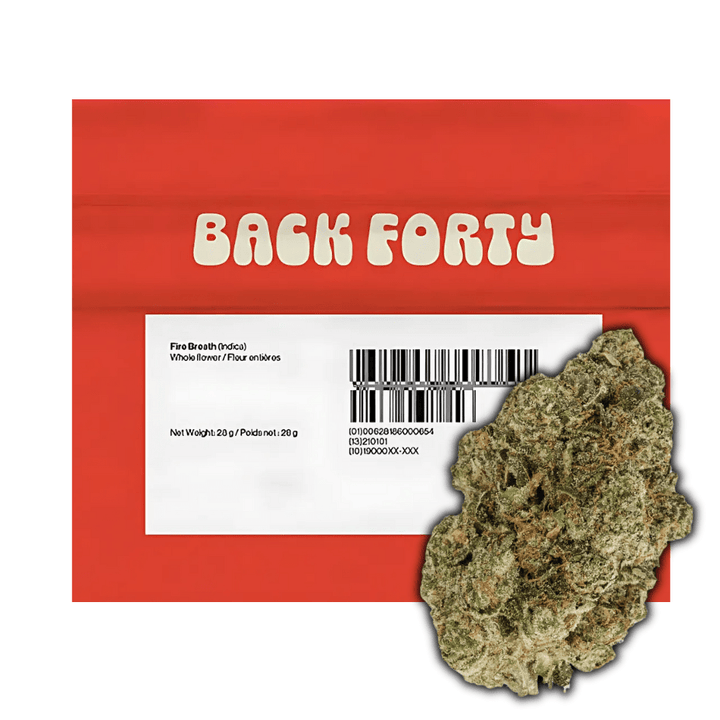 Back Forty Fire Breath Indica Flower-28g 28g Morden Vape SuperStore and Cannabis Manitoba Canada