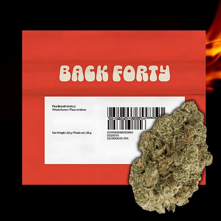 Back Forty Fire Breath Indica Flower-28g 28g Morden Vape SuperStore and Cannabis Manitoba Canada