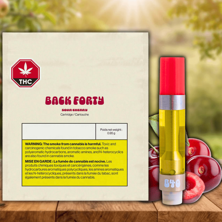 Back Forty Sour Cherry Indica 510 Cartridge-0.95g Morden Vape SuperStore and Cannabis Manitoba Canada