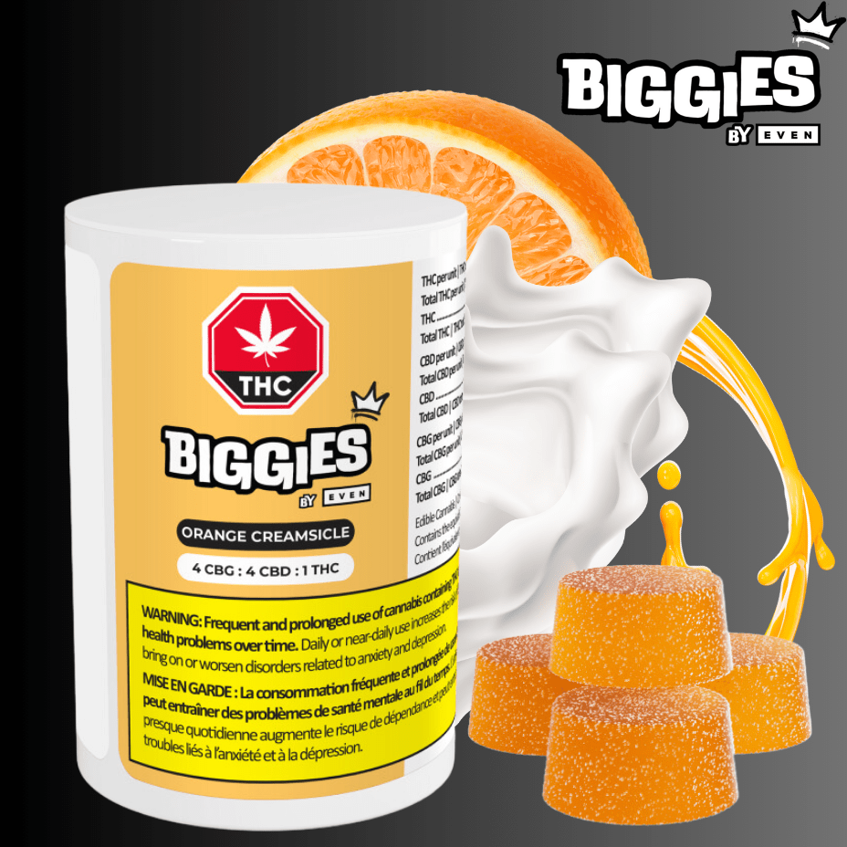 Biggies by Even Orange Creamsicle 4:4:1 THC Gummies-4pkg 4/pkg Morden Vape SuperStore and Cannabis Manitoba Canada