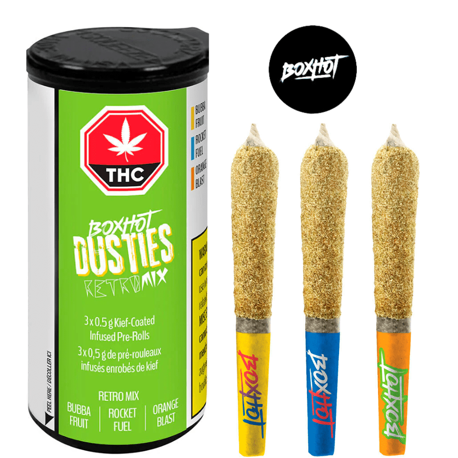 Boxhot Dusties Retro Mix Kief Coated Infused Pre-Rolls-3x0.5g 3x0.5g Morden Vape SuperStore and Cannabis Manitoba Canada