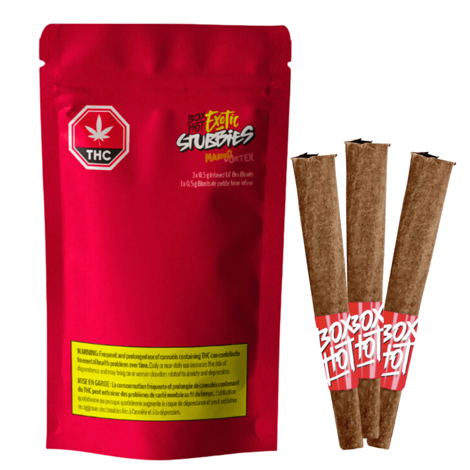 BOXHOT Stubbies Exotic Mango Vortex Indica Infused Blunts-3x0.5g 3x0.5g Morden Vape SuperStore and Cannabis Manitoba Canada