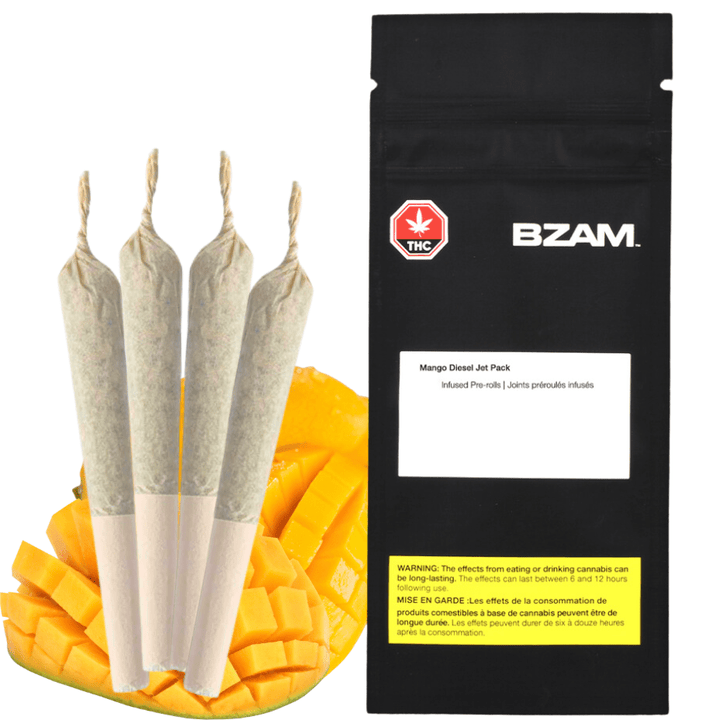 BZAM Mango Diesel Jet Pack Infused Sativa Pre-Rolls-4x0.5g 4x0.5g Morden Vape SuperStore and Cannabis Manitoba Canada