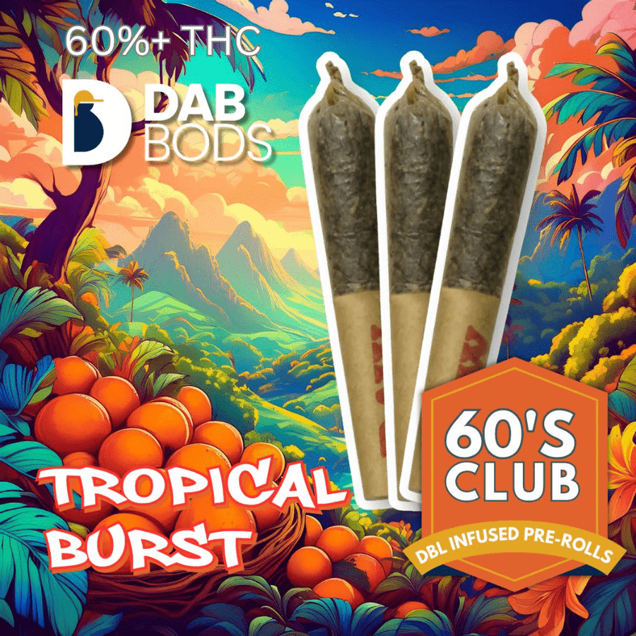 Dab Bods Tropical Burst 60s+ Dbl Infused Pre-rolls 3x0.5g 3x0.5g Morden Vape SuperStore and Cannabis Manitoba Canada