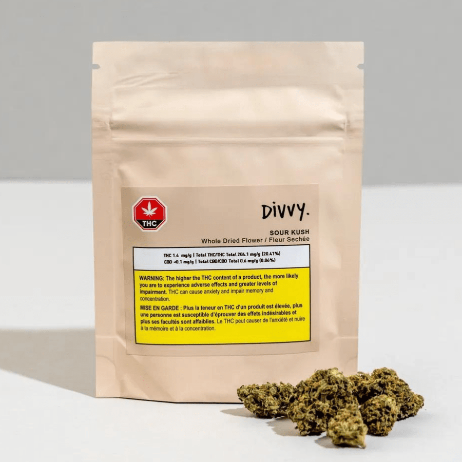 Divvy Sour Kush Hybrid Flower-28g 28g Morden Vape SuperStore and Cannabis Manitoba Canada