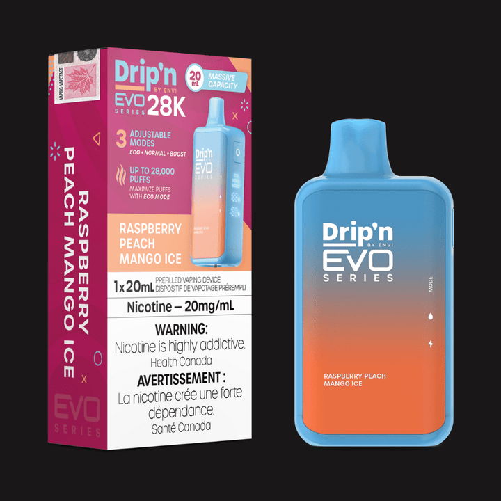 Drip'n by Envi EVO 28k Disposable Vape-Raspberry Peach Mango Ice 28000 Puffs Morden Vape SuperStore and Cannabis Manitoba Canada