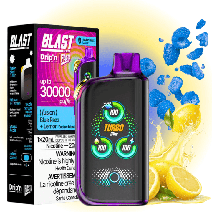 Envi Drip'n x Fasta Blast 30K Disposable Vape-Blue Razz + Lemon Fusion Morden Vape SuperStore and Cannabis Manitoba Canada