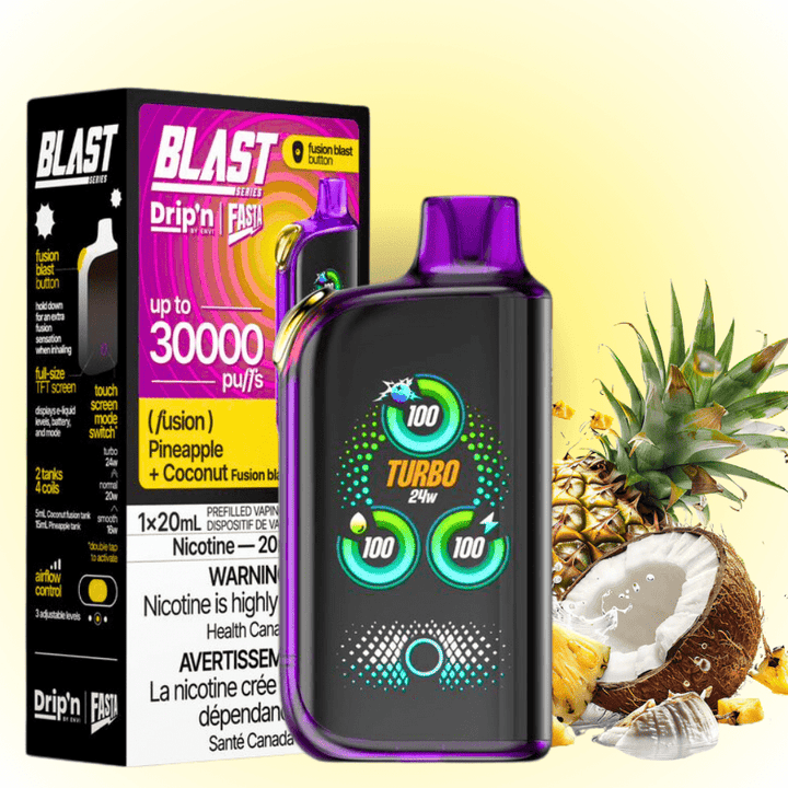 Envi Drip'n x Fasta Blast 30K Disposable Vape-Pineapple + Coconut Fusion Morden Vape SuperStore and Cannabis Manitoba Canada