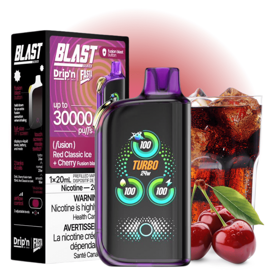 Envi Drip'n x Fasta Blast 30K Disposable Vape-Red Classic Ice + Cherry Fusion Morden Vape SuperStore and Cannabis Manitoba Canada