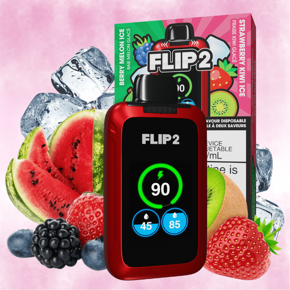 Flip Bar 2 Disposable Vape-Berry Melon Ice and Strawberry Kiwi Ice 11000 Puffs Morden Vape SuperStore and Cannabis Manitoba Canada