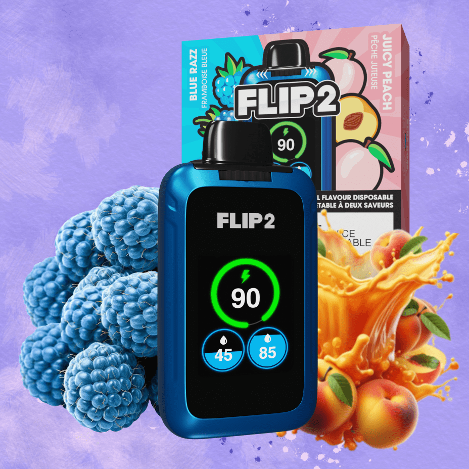 Flip Bar 2 Disposable Vape-Blue Razz and Juicy Peach 11000 Puffs Morden Vape SuperStore and Cannabis Manitoba Canada