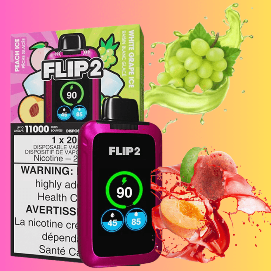 Flip Bar 2 Disposable Vape- Peach Ice & White grape Ice 11000 Puffs Morden Vape SuperStore and Cannabis Manitoba Canada