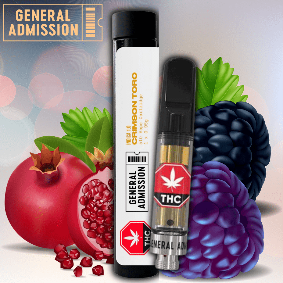 General Admission Crimson Toro Indica Cartridge-0.95g 0.95g Morden Vape SuperStore and Cannabis Manitoba Canada