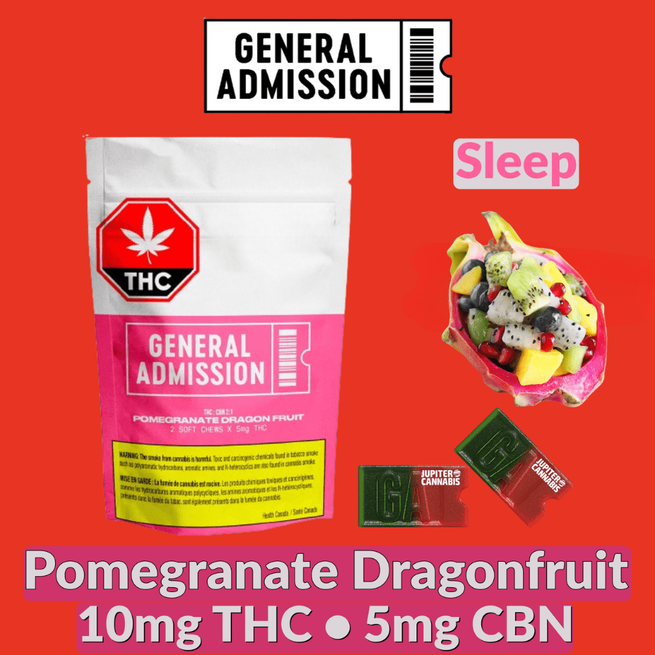 General Admission Pom Dragonfruit Gummies 2:1 THC & CBN 2x4 Morden Vape SuperStore and Cannabis Manitoba Canada