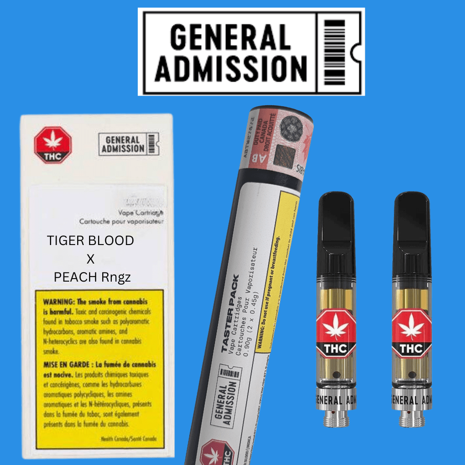 General Admission Tiger Blood & Peach Ringz 510 Cartridge 2x0.45g Morden Vape SuperStore and Cannabis Manitoba Canada