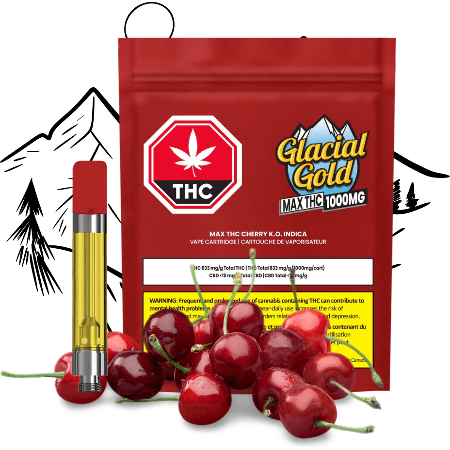 Glacial Gold Max THC Cherry K.O. Indica Cartridge-1.2g 1.2g Morden Vape SuperStore and Cannabis Manitoba Canada