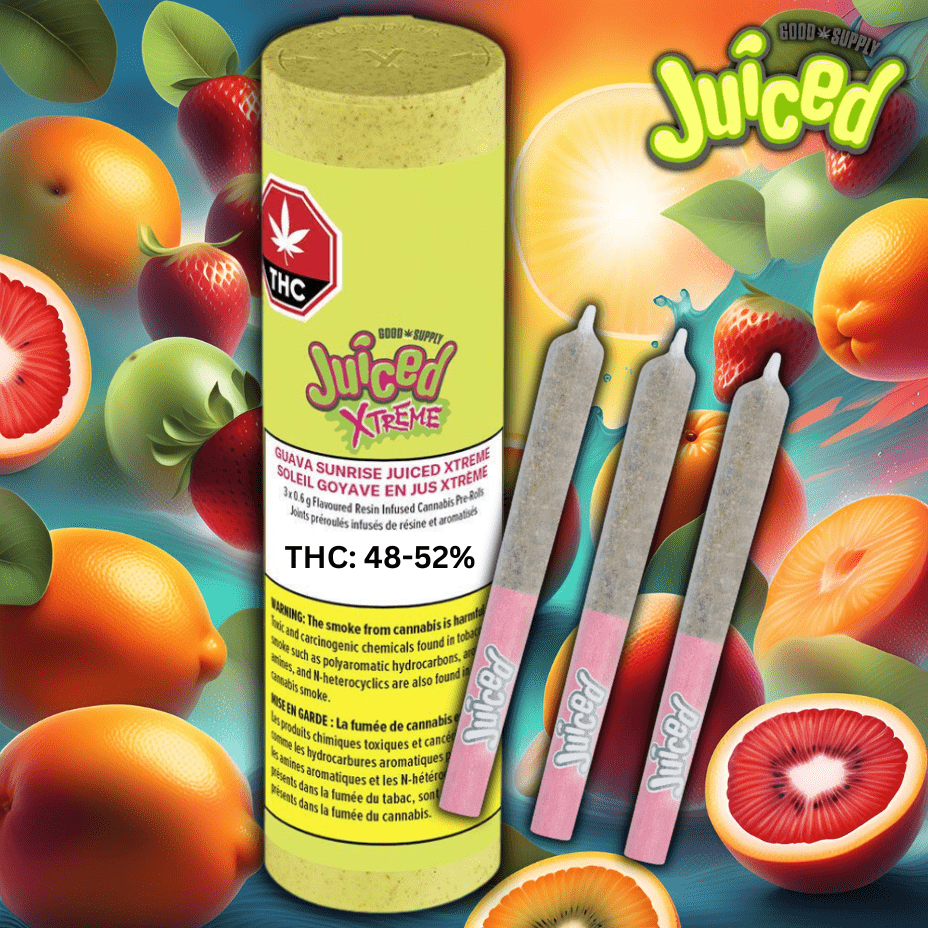 Good Supply Juiced Xtreme Guava Sunrise Infused Pre-rolls 3x0.6g 3x.6g Morden Vape SuperStore and Cannabis Manitoba Canada