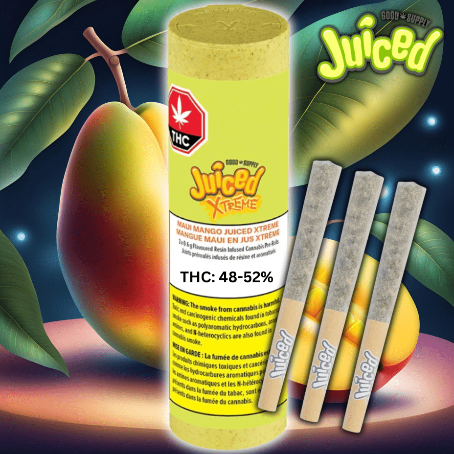 Good Supply Juiced Xtreme Maui Mango Infused Pre-rolls 3x0.6g 3x0.6g Morden Vape SuperStore and Cannabis Manitoba Canada