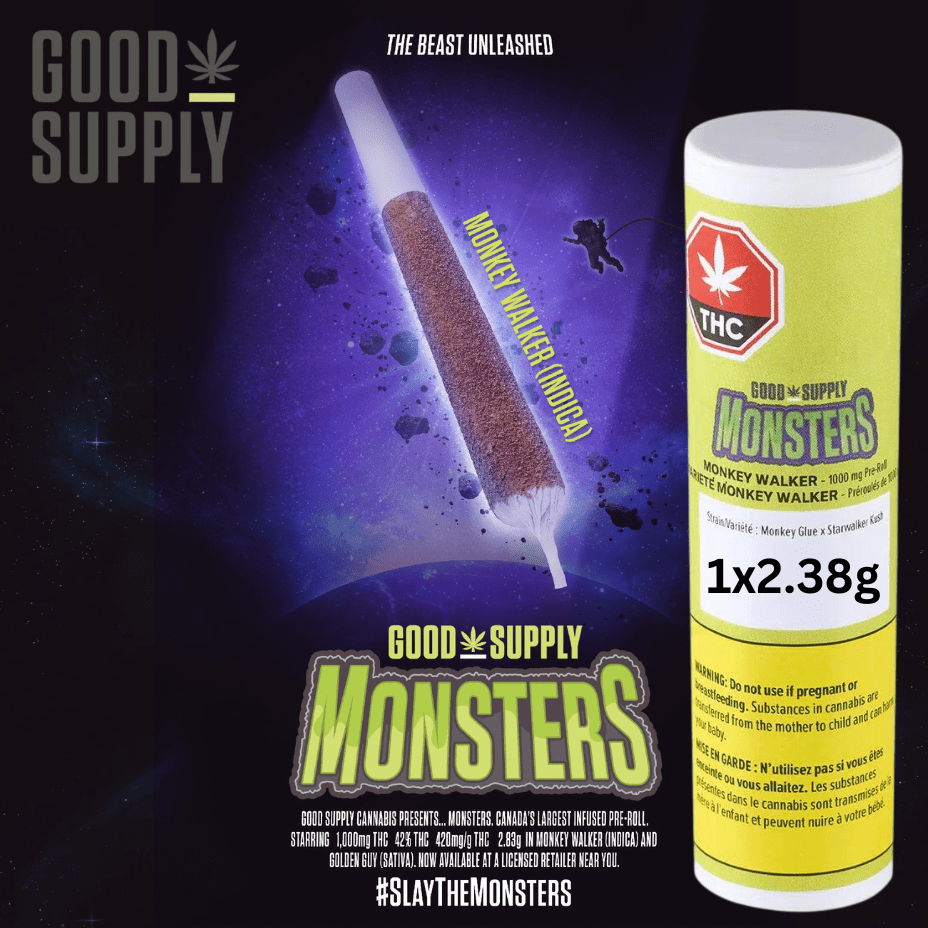 Good Supply Monsters Monkey Walker Indica Infused Pre-roll 1x2.38g 1x2.38g Morden Vape SuperStore and Cannabis Manitoba Canada