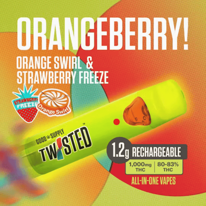 Good Supply Twisted Orange Swirl & Strawberry Freeze THC Disposable Vape 1.2g Morden Vape SuperStore and Cannabis Manitoba Canada