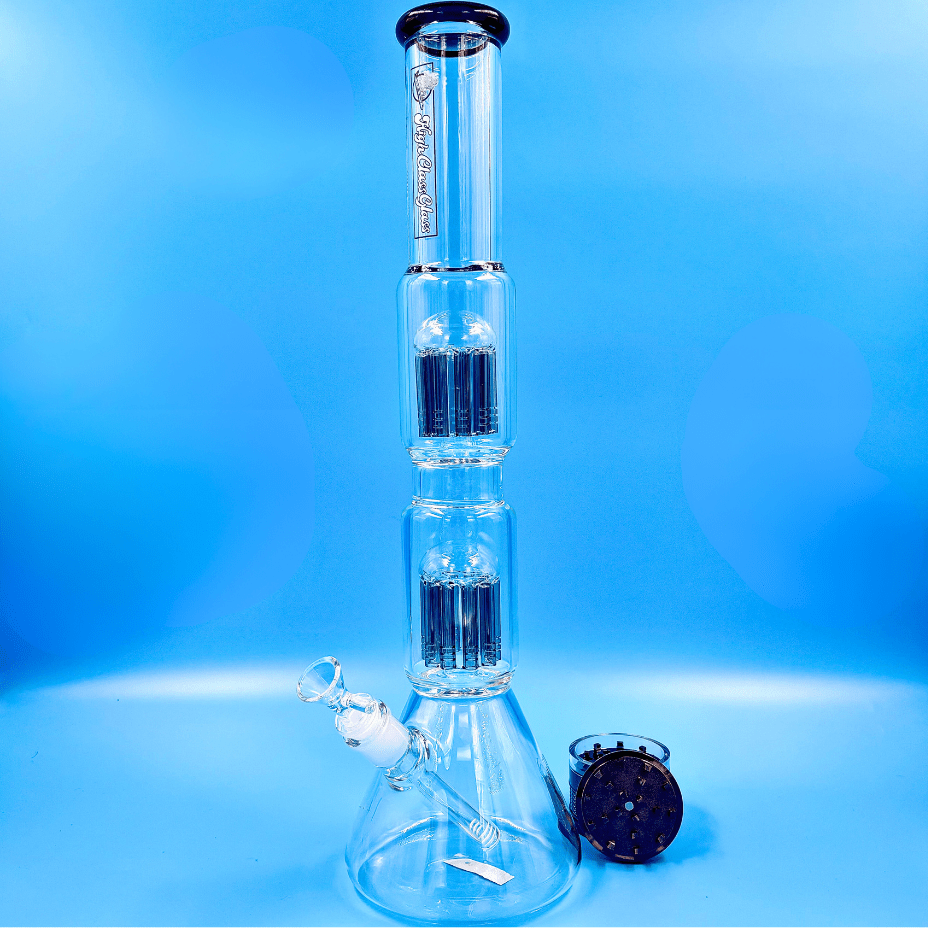 High Class Glass 7mm Double Perc Beaker 19" 19" Morden Vape SuperStore and Cannabis Manitoba Canada