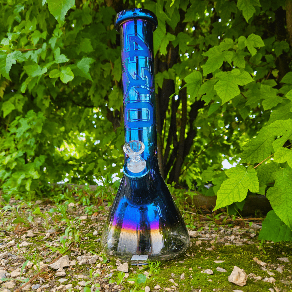 High Class Glass 7mm Engraved 420 Jumpman Beaker 14" Oil Slick Morden Vape SuperStore and Cannabis Manitoba Canada