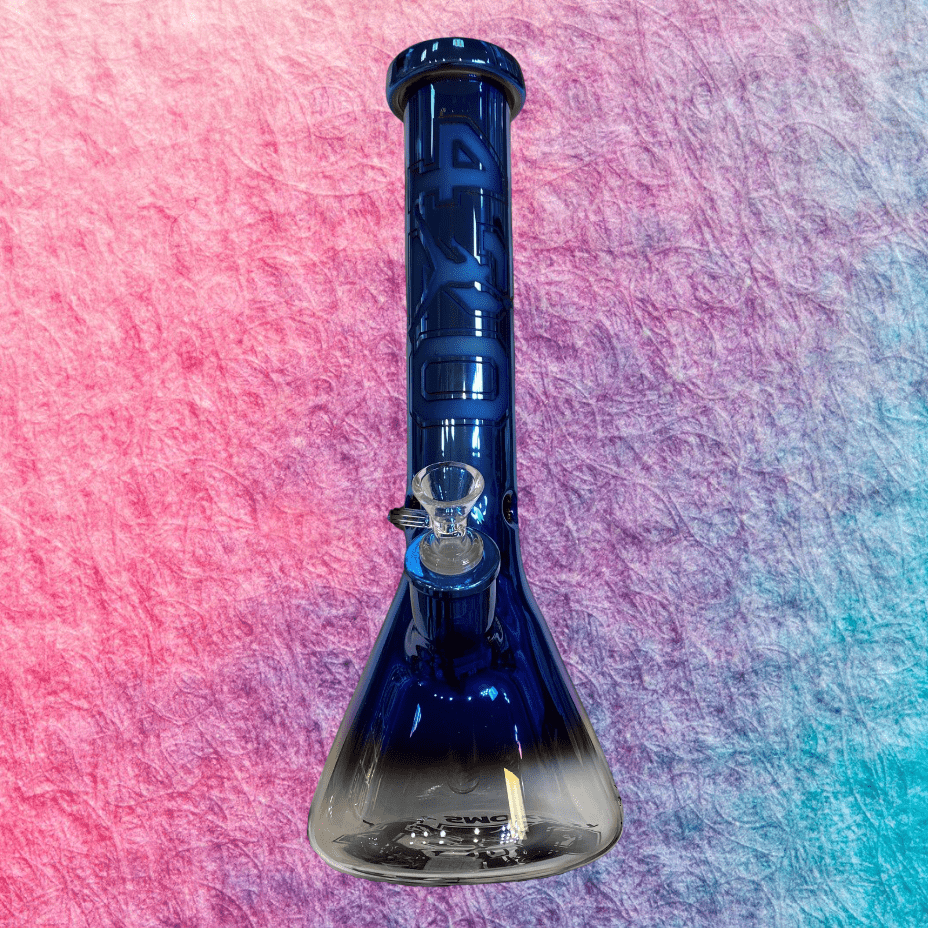 High Class Glass 7mm Engraved 420 Jumpman Beaker 14" Oil Slick Morden Vape SuperStore and Cannabis Manitoba Canada