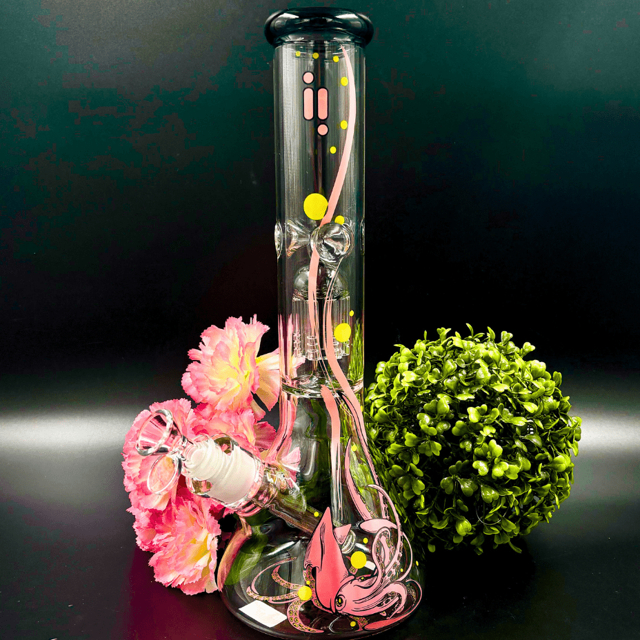 Infyniti Untamed 7mm Squid Beaker w/ Tree Perc  14" Pink Morden Vape SuperStore and Cannabis Manitoba Canada