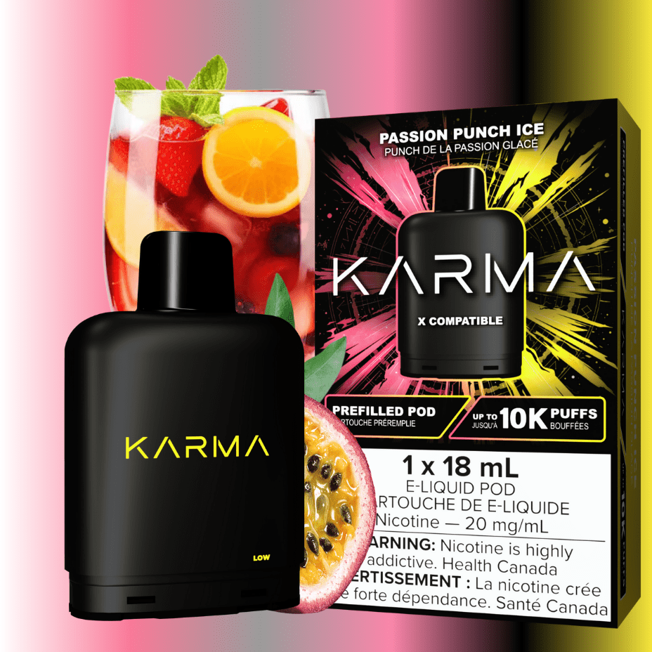 Karma 10k Puff Pod-Passion Punch Ice 18ml / 20mg Morden Vape SuperStore and Cannabis Manitoba Canada