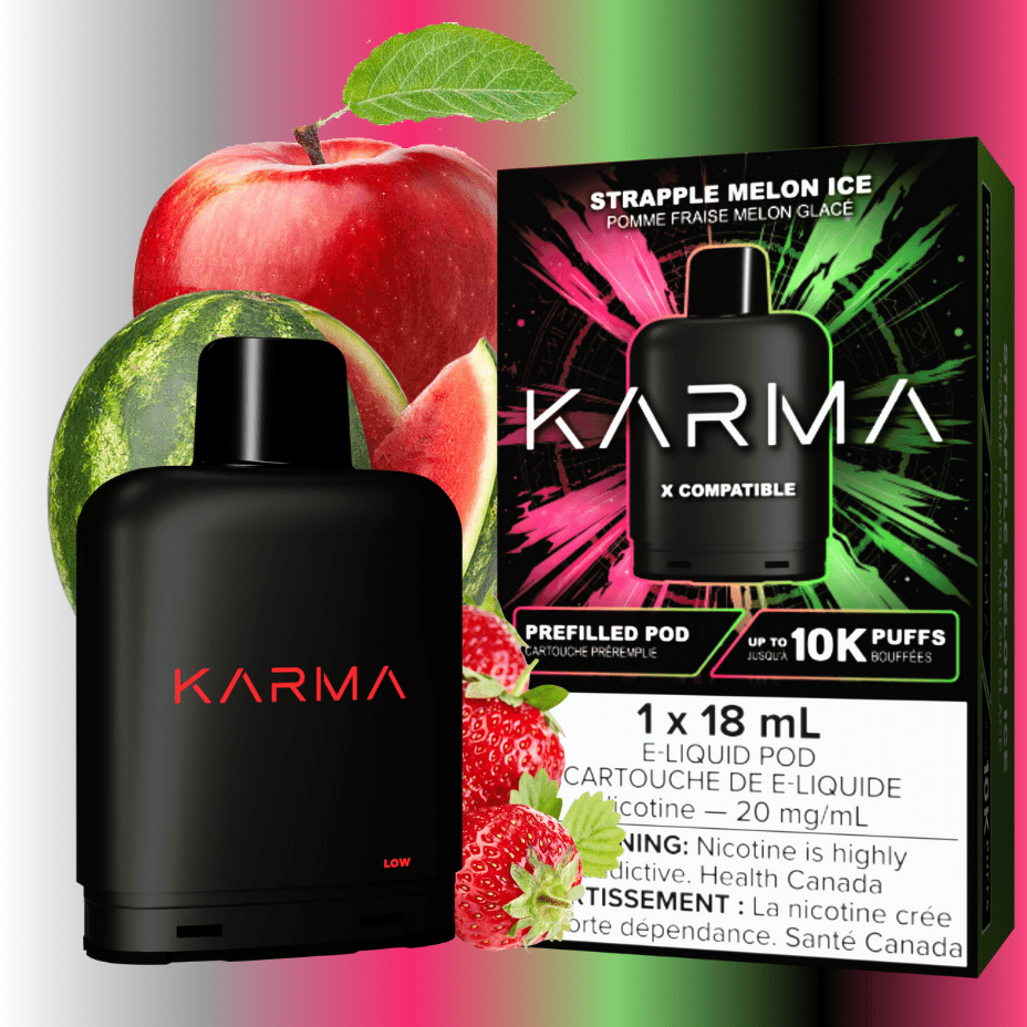 Karma 10k Puff Pod-Strapple Melon Ice 18ml / 20mg Morden Vape SuperStore and Cannabis Manitoba Canada