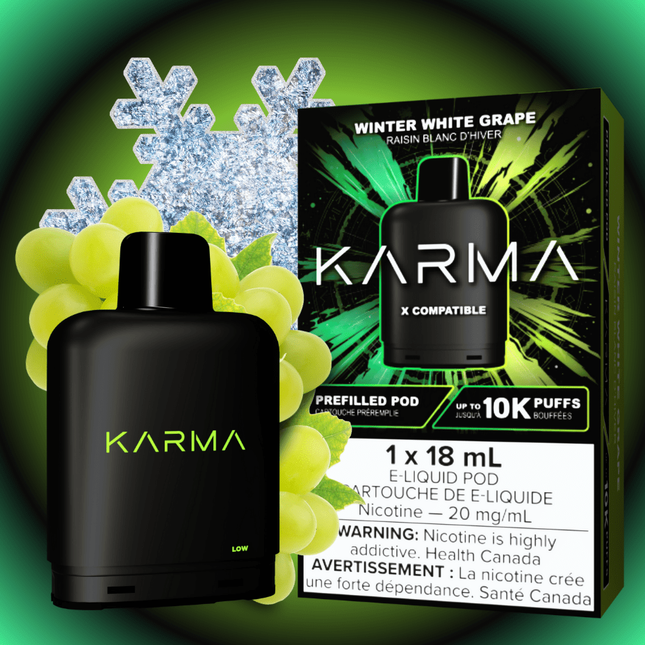 Karma 10k Puff Pod-Winter White Grape 18ml / 20mg Morden Vape SuperStore and Cannabis Manitoba Canada