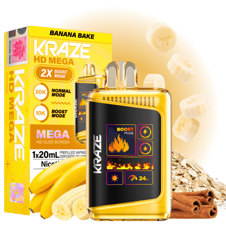 Kraze HD Mega 20k Disposable Vape - Banana Bake 20000 Puffs / 20mg Morden Vape SuperStore and Cannabis Manitoba Canada