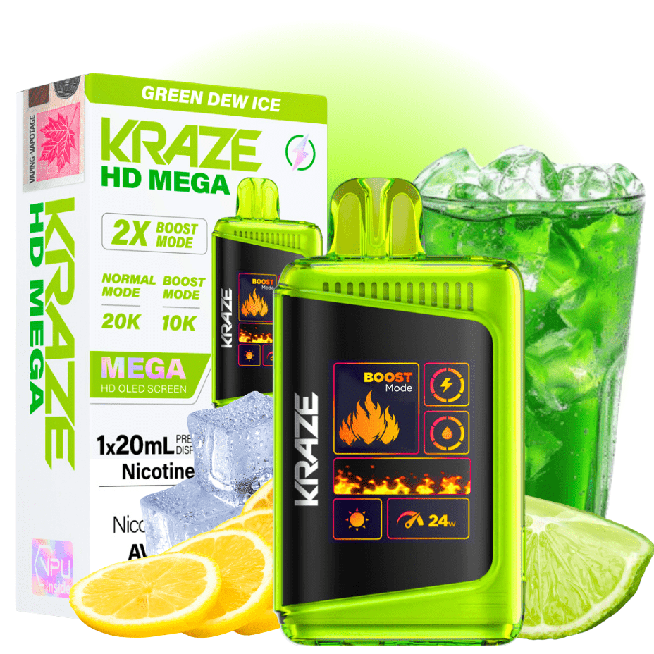 Kraze HD Mega 20k Disposable Vape - Green Dew 20000 Puffs / 20mg Morden Vape SuperStore and Cannabis Manitoba Canada