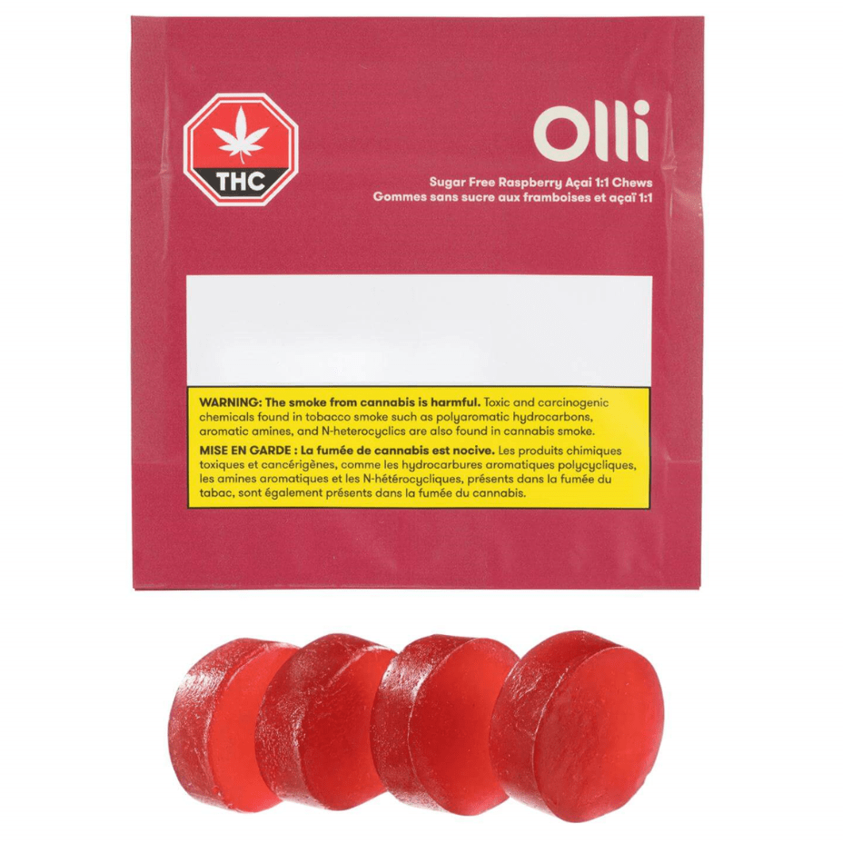 Olli Sugar Free Raspberry Acai THC-CBD Gummies 4x4.5g Morden Vape SuperStore and Cannabis Manitoba Canada