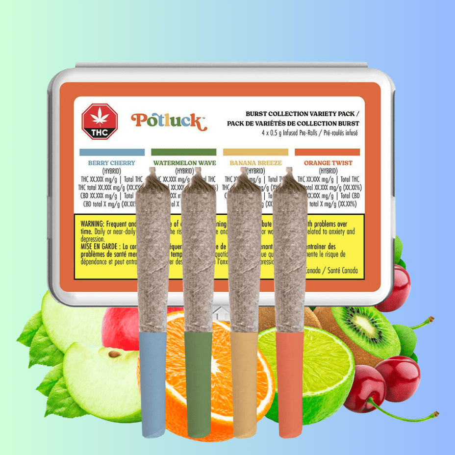 Potluck Burst Collection Variety Pack Infused Pre-rolls 4x0.5g 4x0.5g Morden Vape SuperStore and Cannabis Manitoba Canada