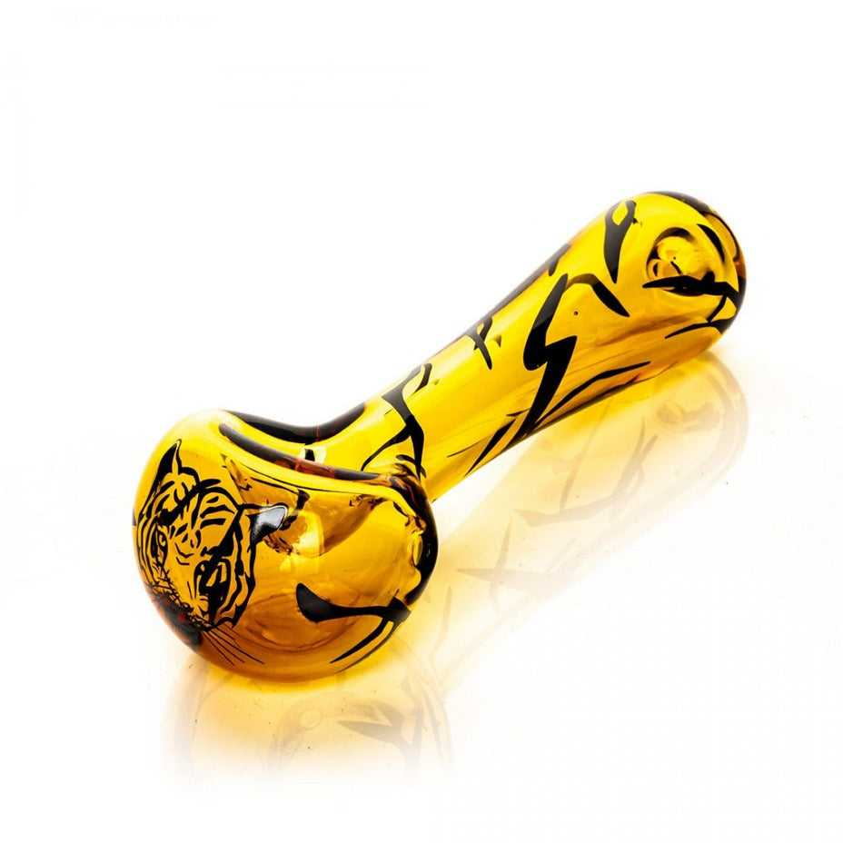 Red Eye Glass Honey Gold Tiger Spoon Hand Pipe-4.5" Morden Vape SuperStore and Cannabis Manitoba Canada