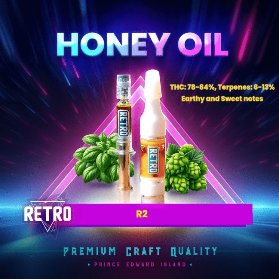 Retro R2 Full Spectrum Honey Oil-1g 1 Gram / 63-84% Morden Vape SuperStore and Cannabis Manitoba Canada