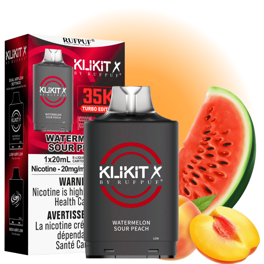 RufPuf Klikit X 35K Turbo Pod-Watermelon Sour Peach Morden Vape SuperStore and Cannabis Manitoba Canada