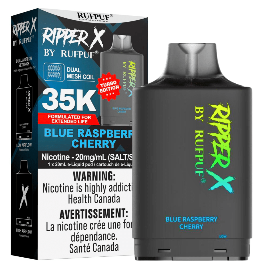 RufPuf Ripper X 35K Turbo Pod - Blue Raspberry Cherry 35000 Puffs / 20mg Morden Vape SuperStore and Cannabis Manitoba Canada