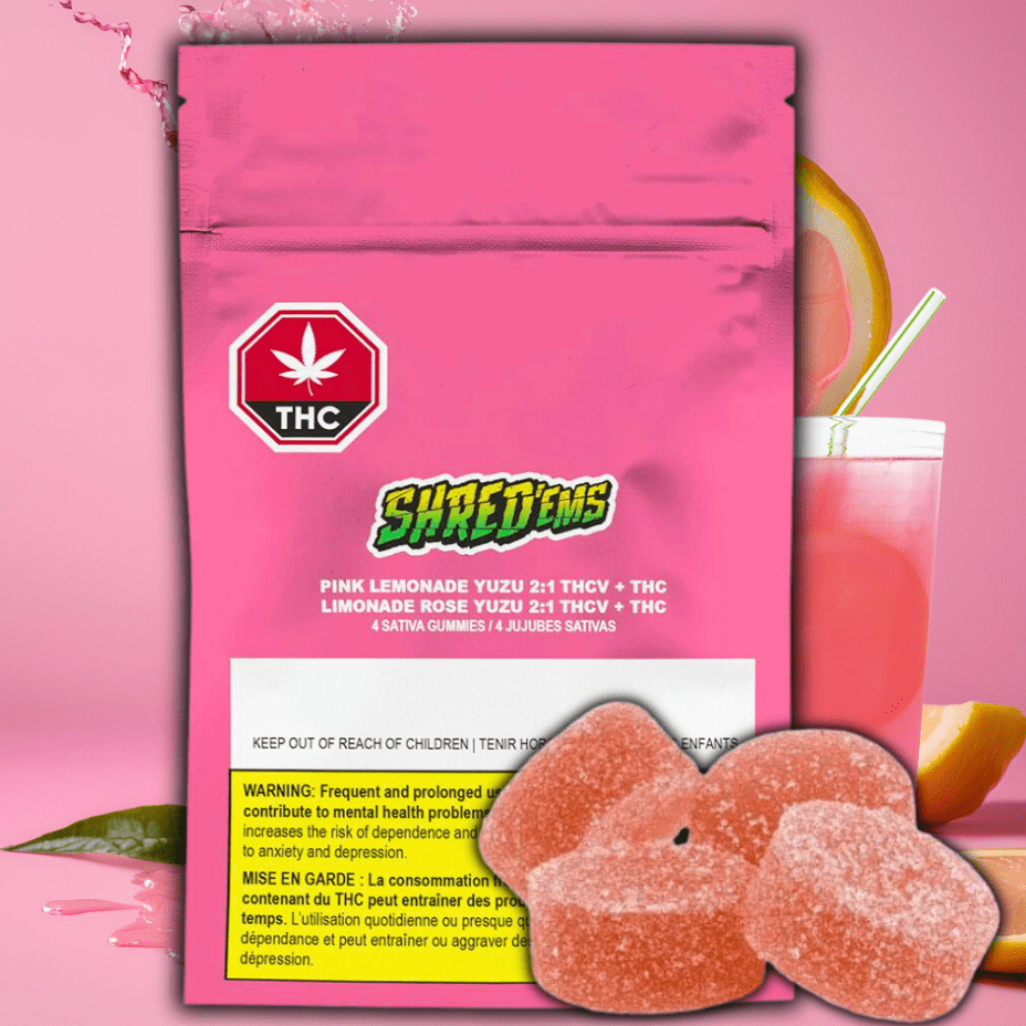 Shred'ems Pink Lemonade Yuzu 2:1 THCV/THC Gummies 4x2.5mg 4x2.5mg Morden Vape SuperStore and Cannabis Manitoba Canada