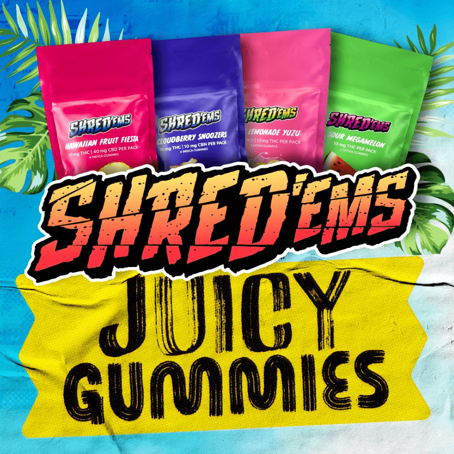 Shred'ems Pink Lemonade Yuzu 2:1 THCV/THC Gummies 4x2.5mg 4x2.5mg Morden Vape SuperStore and Cannabis Manitoba Canada