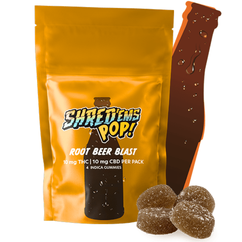 Shred'ems Root Beer Blast Indica Gummies 4x0.5g Morden Vape SuperStore and Cannabis Manitoba Canada