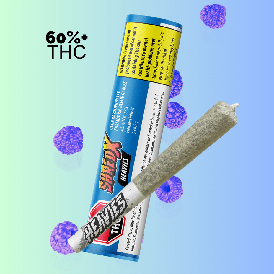 Shred X Heavies Blue RazzBerry Infused Pre-rolls-3x0.5g 3x0.5g Morden Vape SuperStore and Cannabis Manitoba Canada