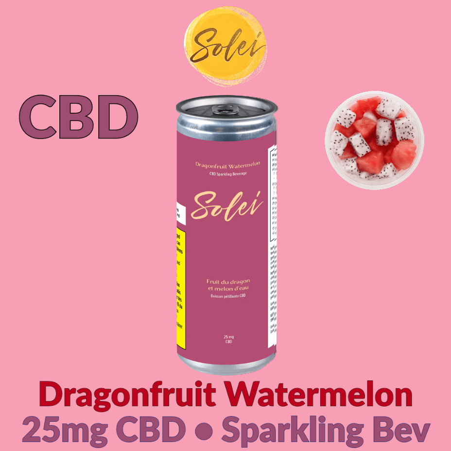 Solei Dragonfruit Watermelon CBD Sparkling Beverage-35mml 355ml Morden Vape SuperStore and Cannabis Manitoba Canada