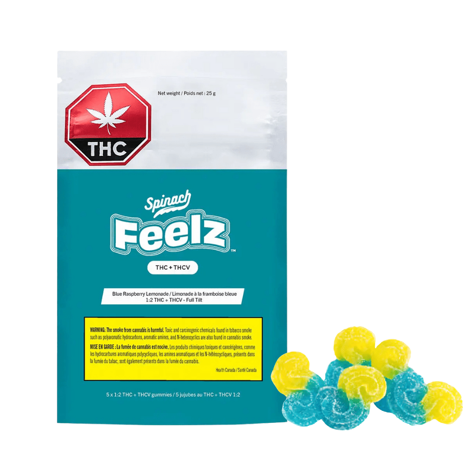 Spinach Feelz THC + THCV Blue Raspberry Lemonade Sativa Gummies -5x2mg Morden Vape SuperStore and Cannabis Manitoba Canada