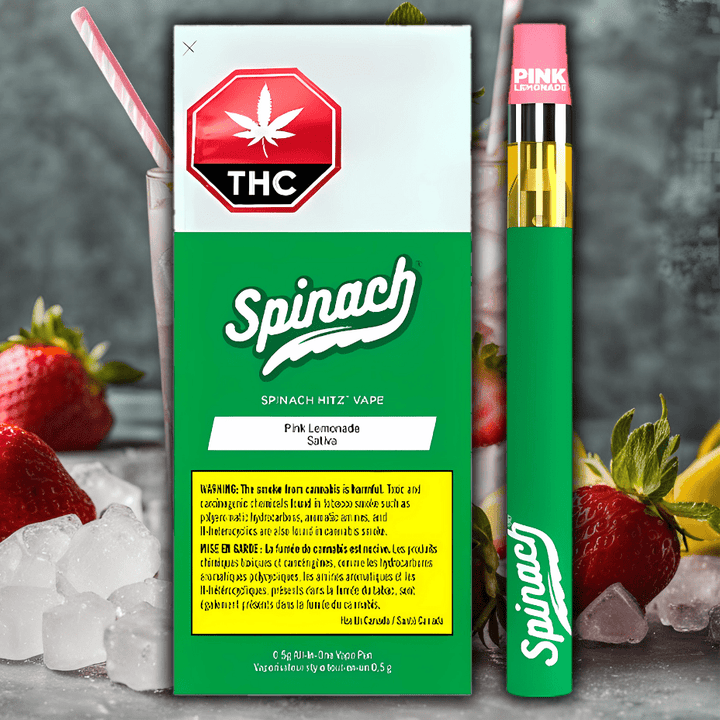 Spinach HITZ Pink Lemonade Sativa AIO Disposable Vape-0.5g Morden Vape SuperStore and Cannabis Manitoba Canada