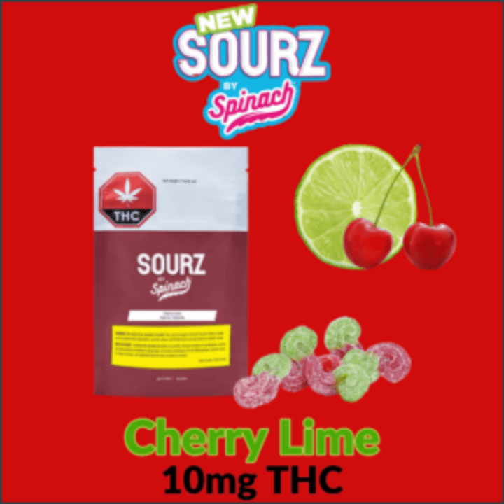 Spinach Sourz Cherry Lime THC Gummies 5 pieces=10mg Morden Vape SuperStore and Cannabis Manitoba Canada