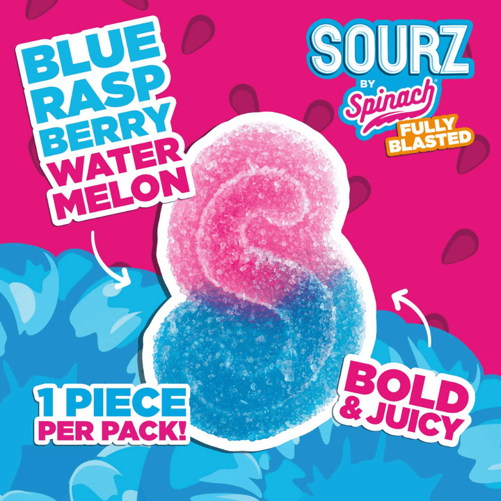 Spinach Sourz Fully Blasted Blue Raspberry Watermelon THC Gummy-10mg 1x10mg Morden Vape SuperStore and Cannabis Manitoba Canada