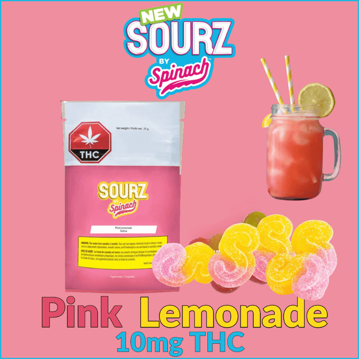 Spinach Sourz Pink Lemonade Sativa Gummies-10mg 5x2mg Morden Vape SuperStore and Cannabis Manitoba Canada