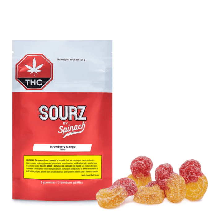 Spinach Sourz Strawberry Mango Sativa Gummies 5x2.0g / Sativa Morden Vape SuperStore and Cannabis Manitoba Canada